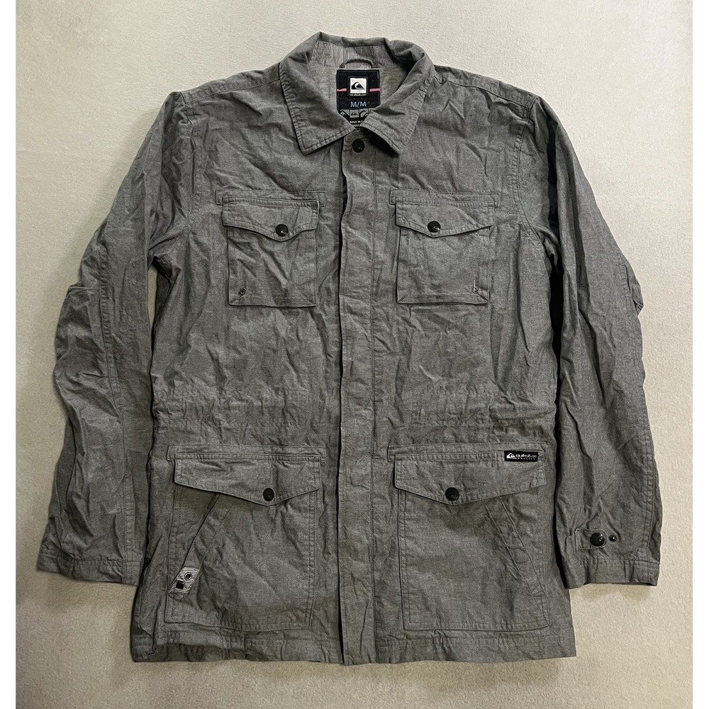 Quicksilver Jacket Men's Medium Gray Woven Army Utility Military Field Snap Up